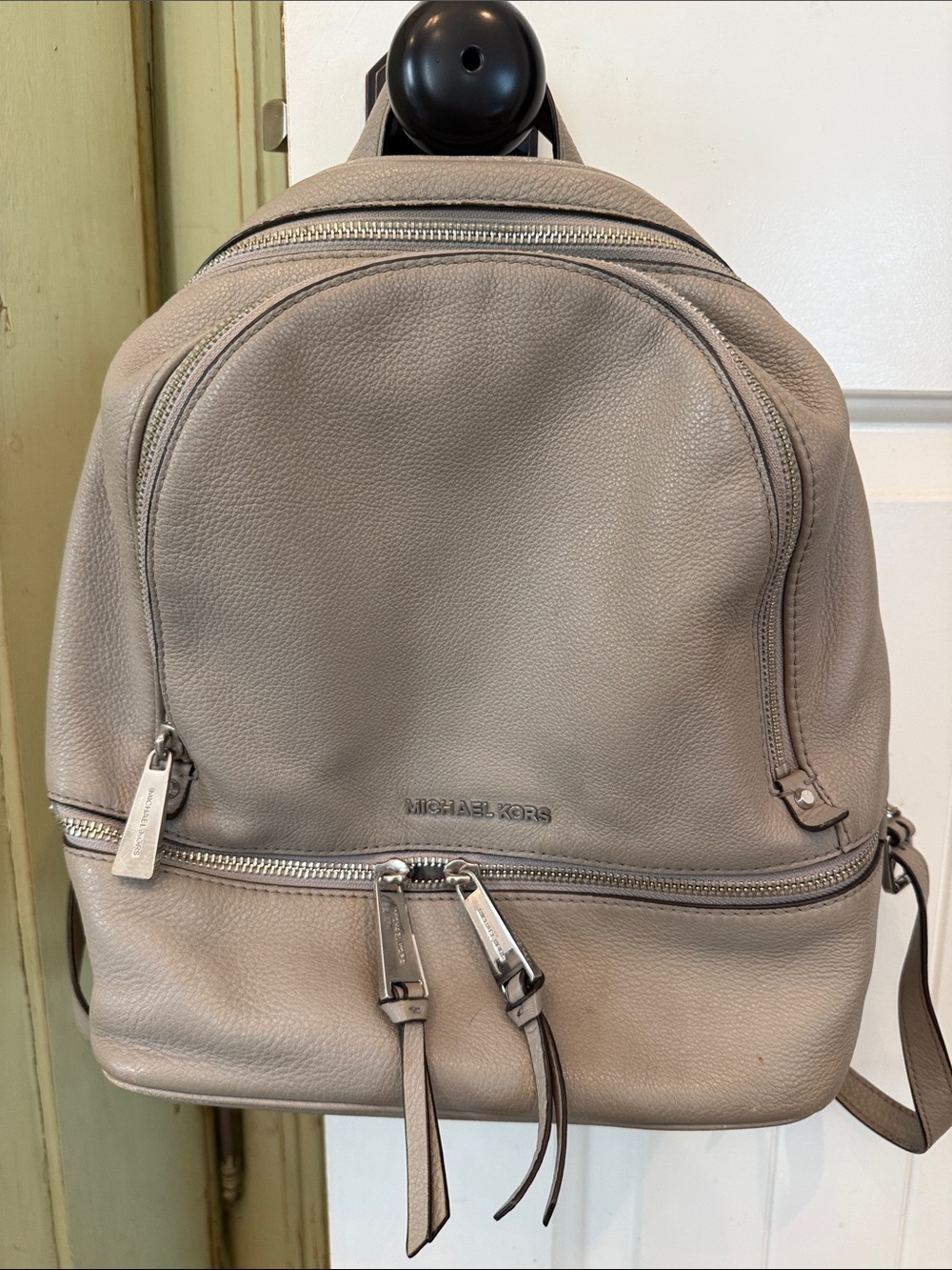 Michael Kors Taupe Leather Backpack with Silver Hardware